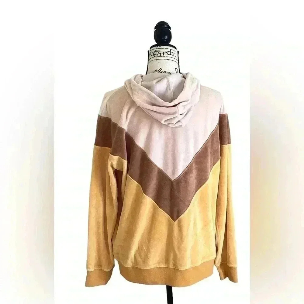 ROXY Velour Hoodie Golden Glow Yellow Chasing Waves Surf Beach Wear Women Size L - Picture 3 of 6